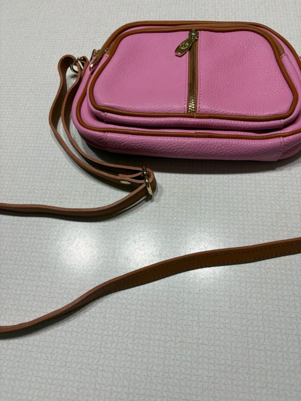 Like New Valentina Genuine Leather (from Italy) Pink and Brown Crossbody - Picture 8 of 8